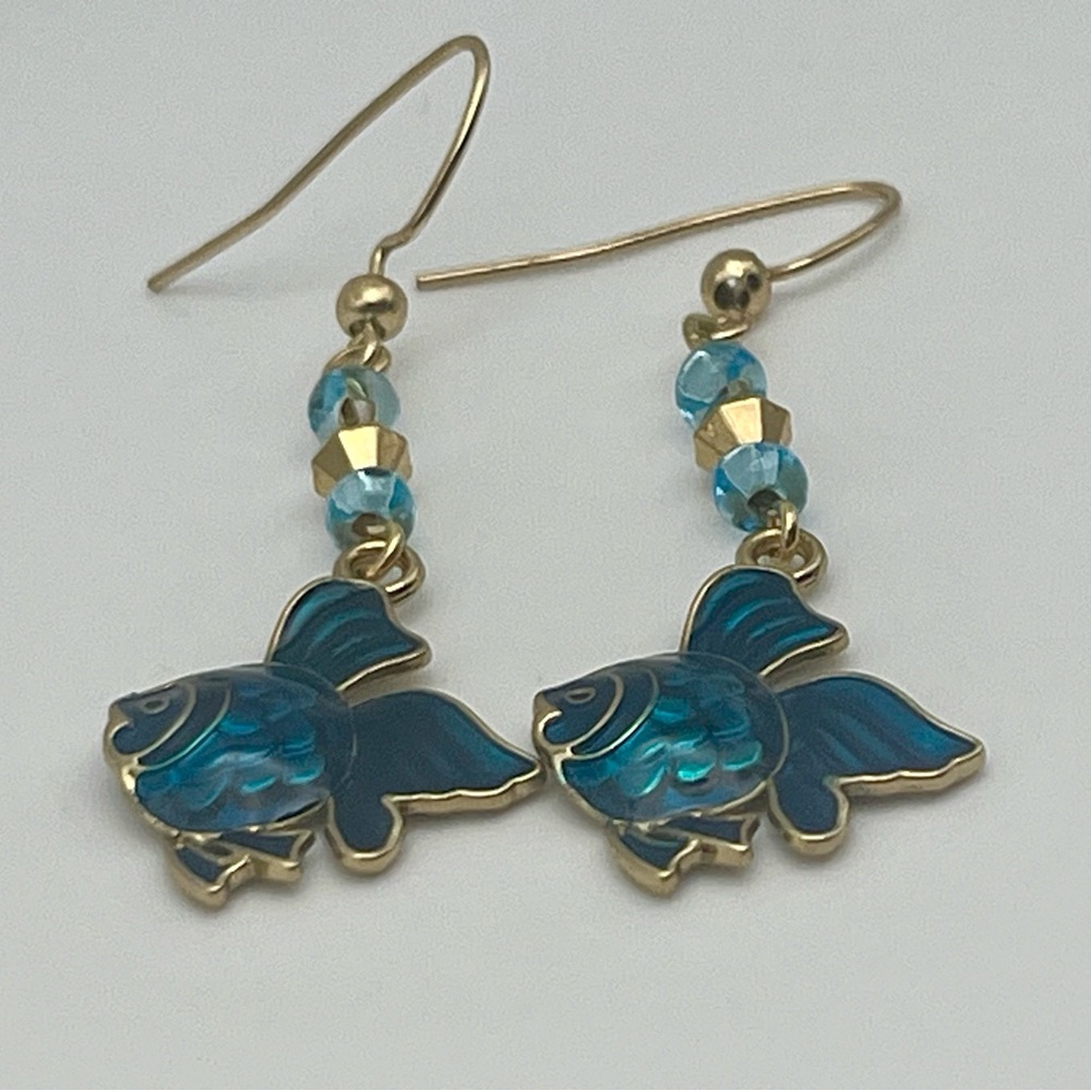 Dangle Fish Earrings - blue